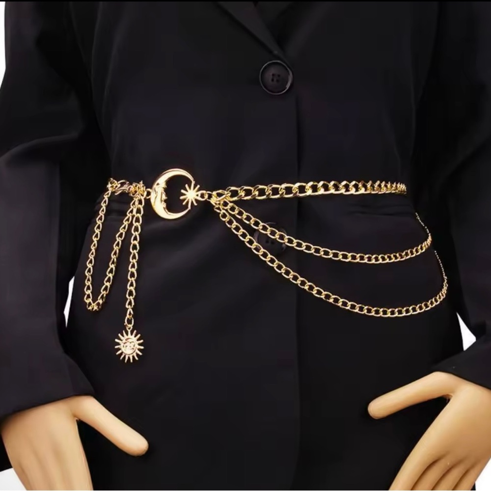 Gold Chain waist Belt with Sun and Moon chain Celestial